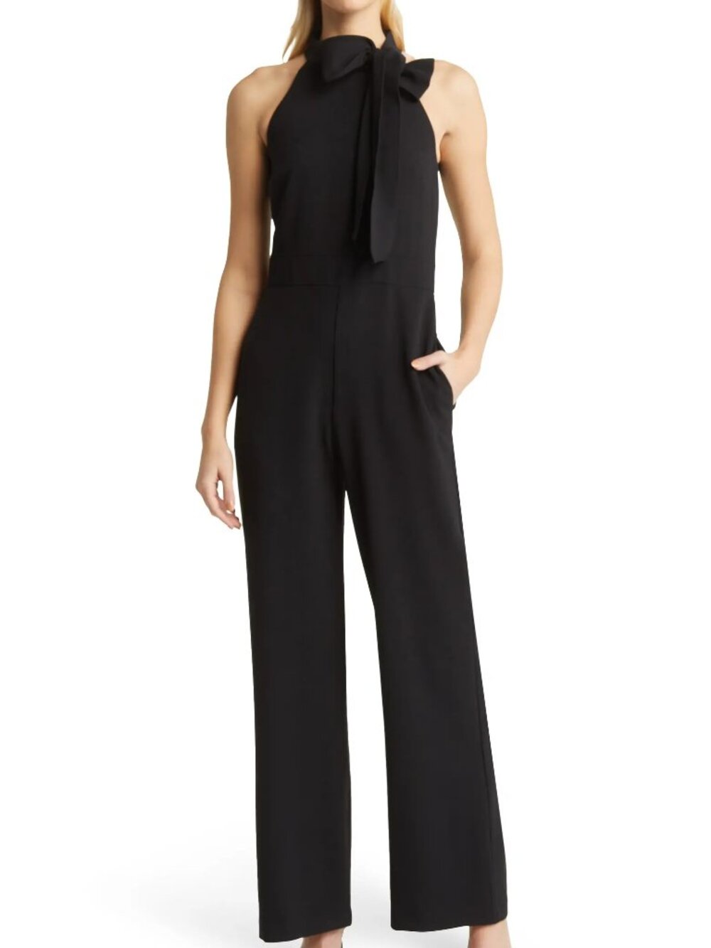 Vince Camuto Bow Neck Stretch Crepe Jumpsuit Black size 6